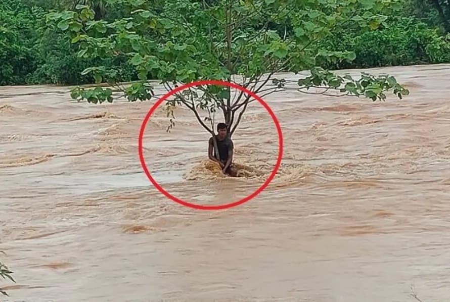 मुखिया का बेटा नदी में बहा, पेड़ की डाल पकड़कर बची जान