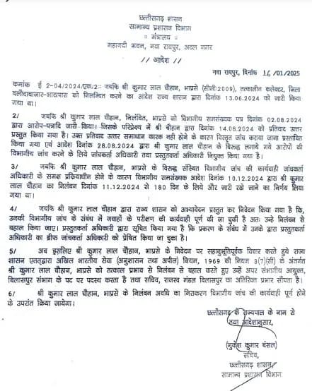 बलौदाबाजार हिंसा मामले में निलंबित तत्कालीन कलेक्टर और एसपी बहाल हुए