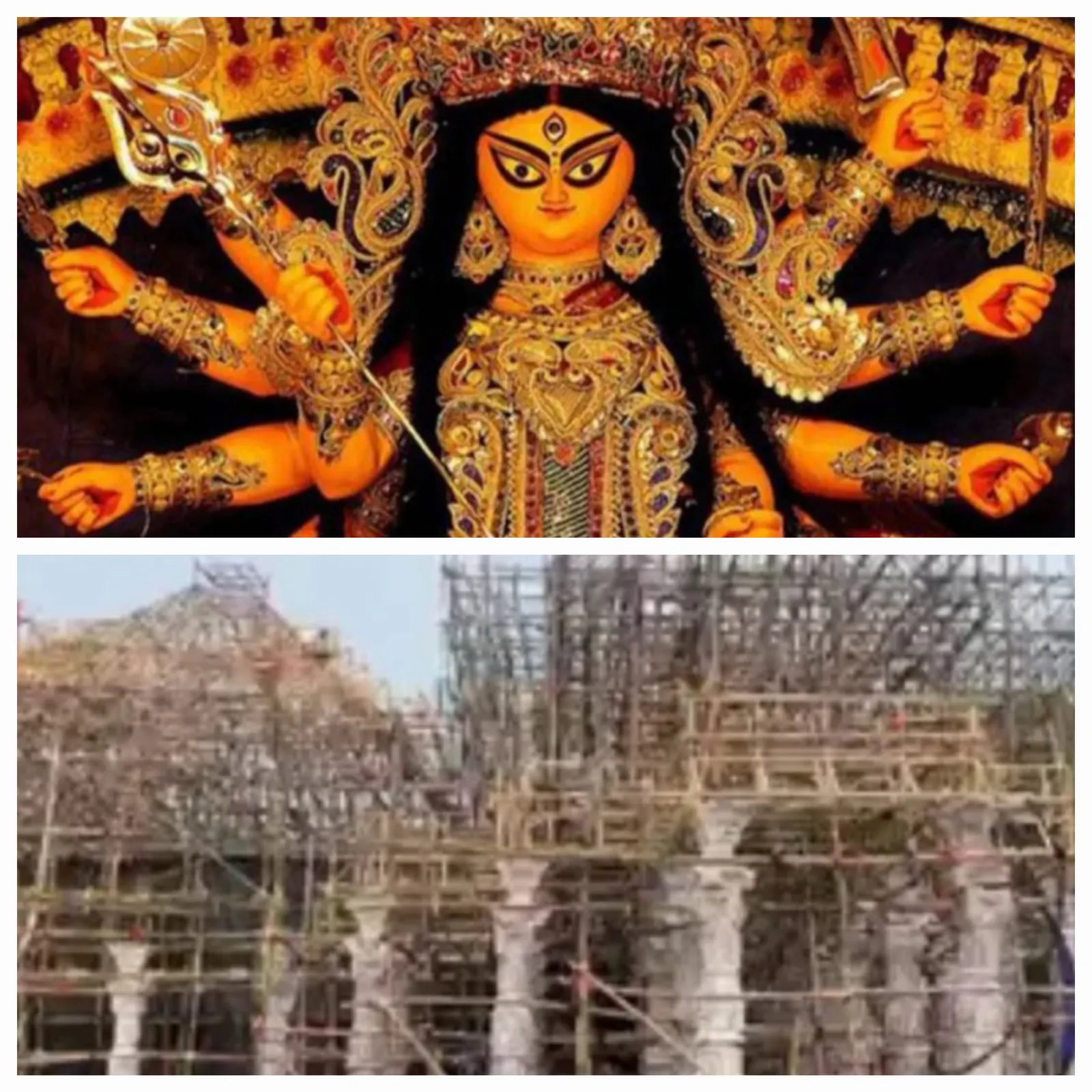प्राचीन मंदिर का पंडाल बना रहा है संग्राम क्लब दुर्गा पूजा समिति