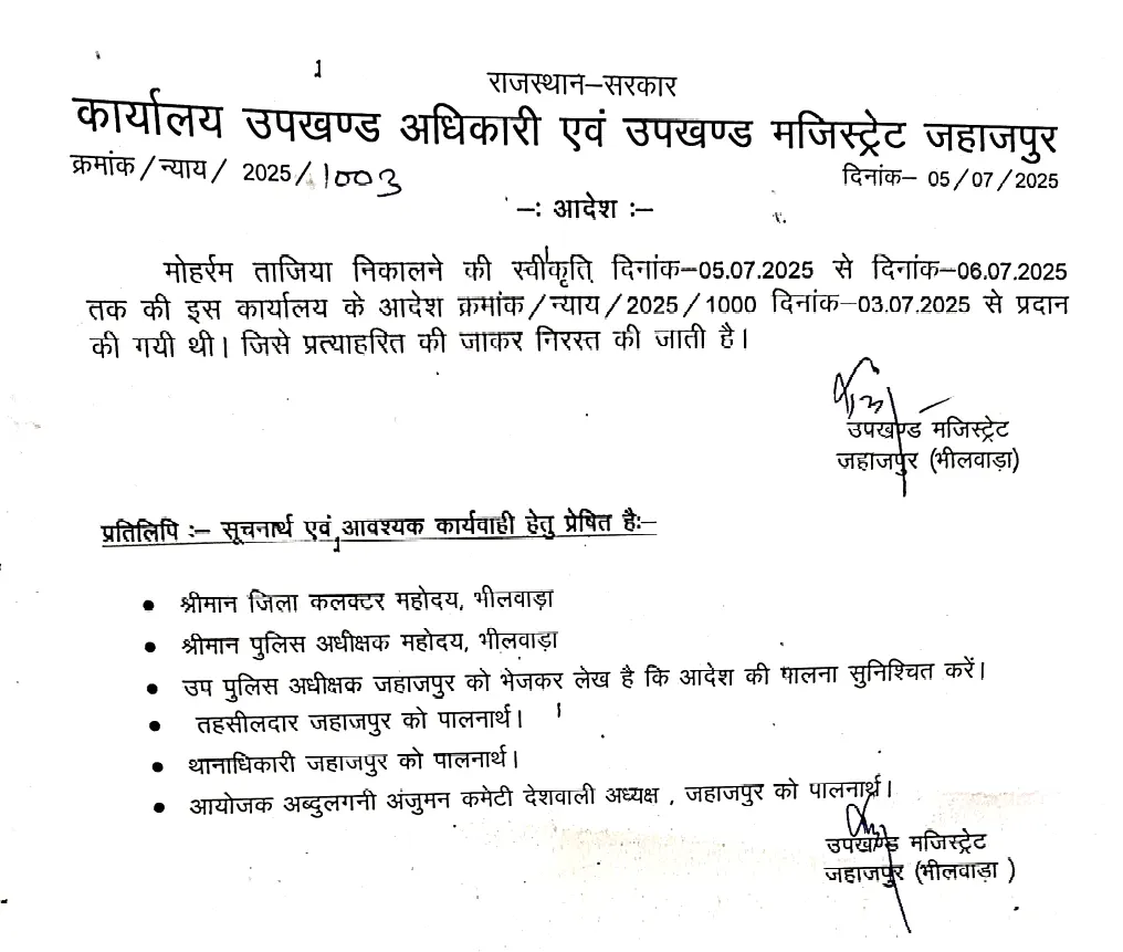 जहाजपुर में युवक की हत्या के विरोध में तनाव, ताजिया जुलूस पर प्रशासन ने लगाई रोक