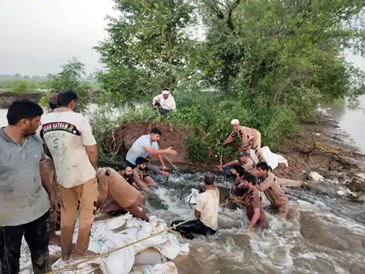 हिसार-घग्गर ड्रेन में आई दरार को 12 घंटों में बांधा गया, रातभर जुटे रहे ग्रामीण