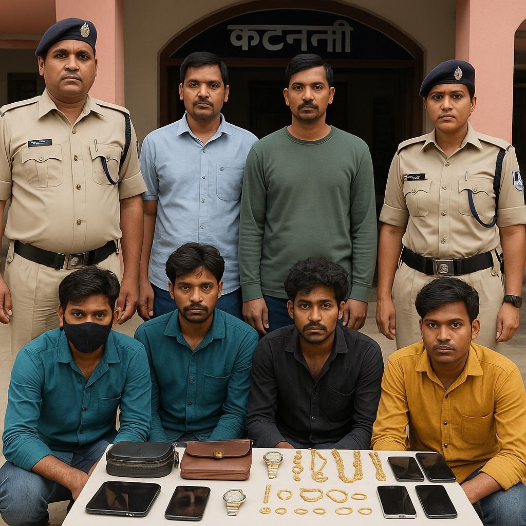 कटनी में रेल यात्रियों से कीमती सामान उड़ाने वाला गिरोह गिरफ्तार, 7 लाख 40 हजार रुपये का मशरूका बरामद