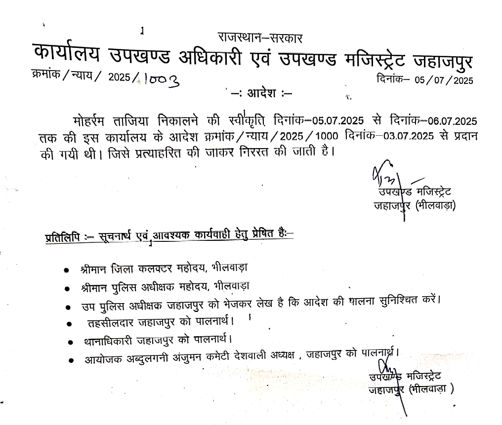 जहाजपुर में युवक की हत्या के विरोध में तनाव, ताजिया जुलूस पर प्रशासन ने लगाई रोक